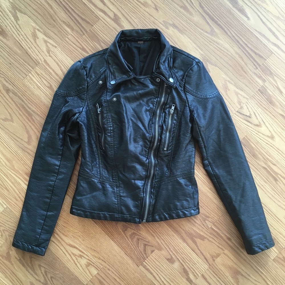 Free People Vegan Leather Blk Moto Jacket Womens 8